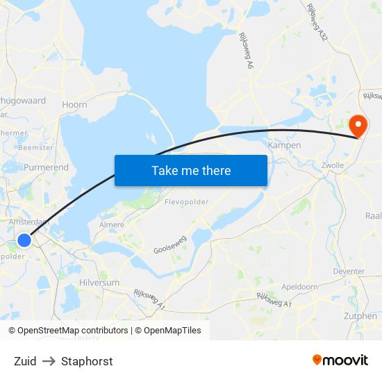 Zuid to Staphorst map