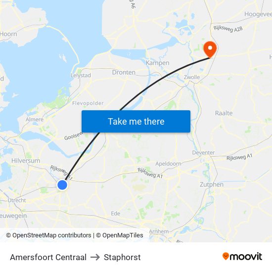 Amersfoort Centraal to Staphorst map