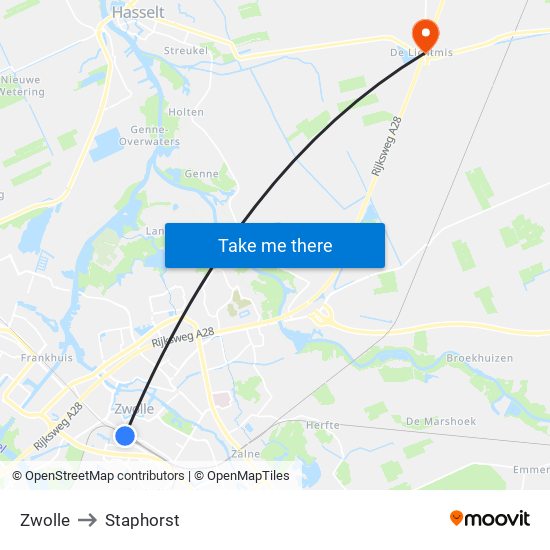Zwolle to Staphorst map