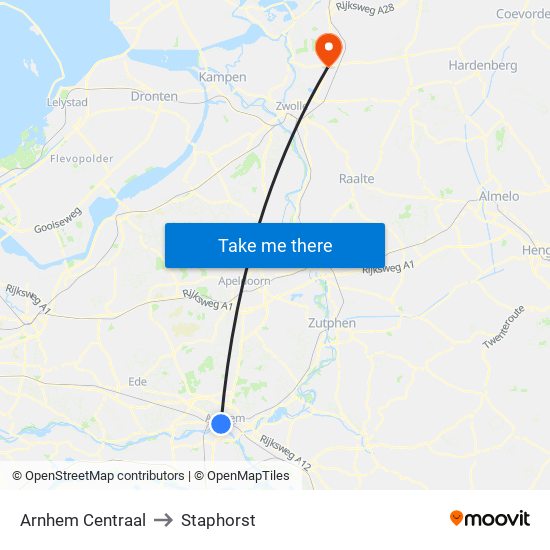 Arnhem Centraal to Staphorst map