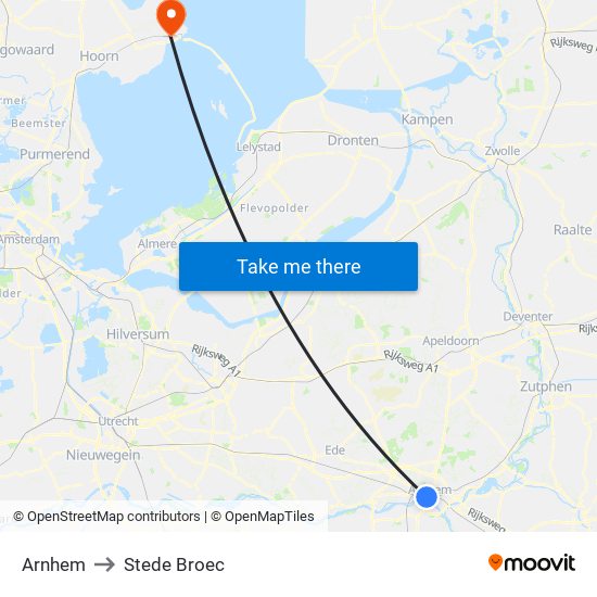 Arnhem to Stede Broec map