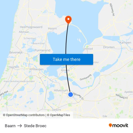 Baarn to Stede Broec map