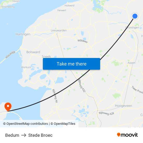 Bedum to Stede Broec map