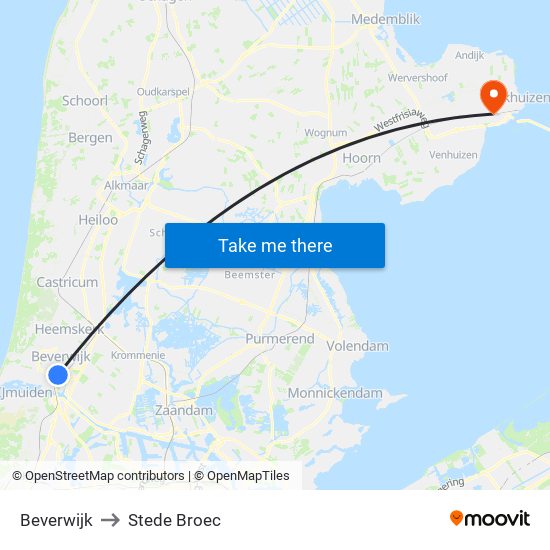 Beverwijk to Stede Broec map