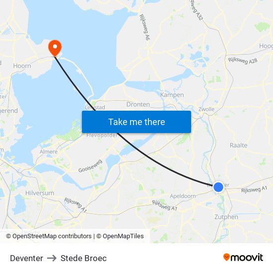 Deventer to Stede Broec map