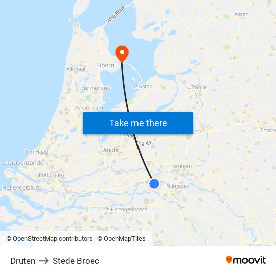 Druten to Stede Broec map