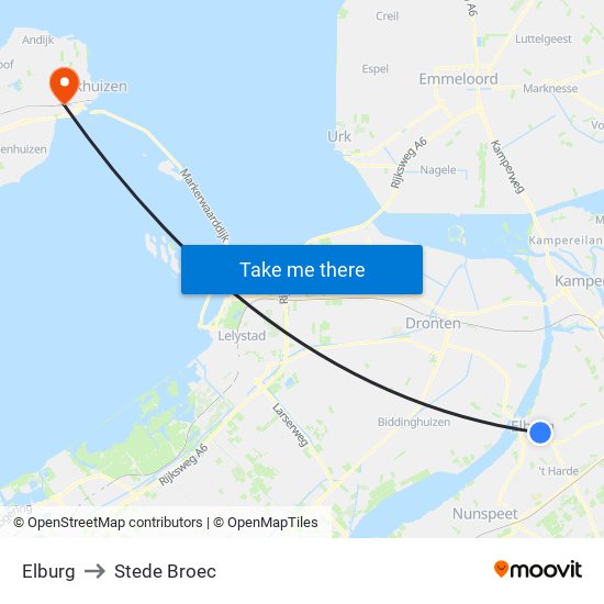 Elburg to Stede Broec map