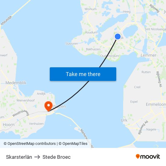 Skarsterlân to Stede Broec map