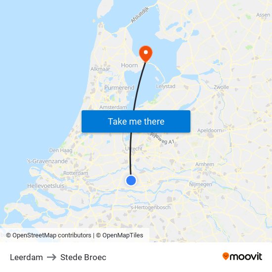 Leerdam to Stede Broec map