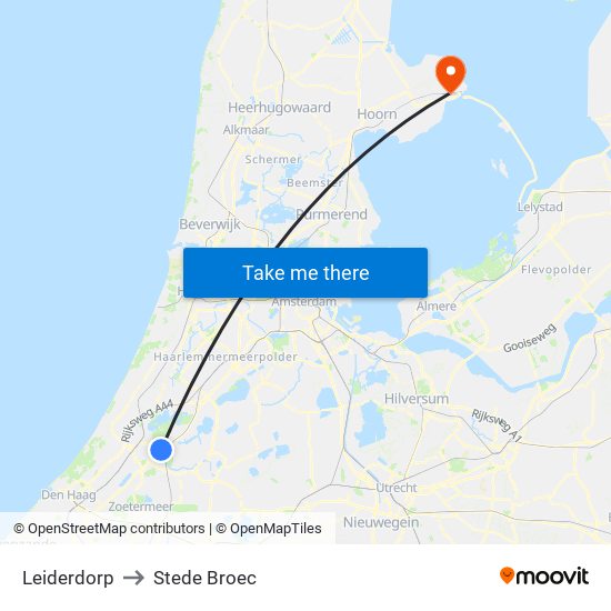 Leiderdorp to Stede Broec map