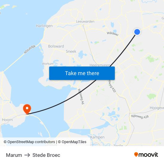 Marum to Stede Broec map