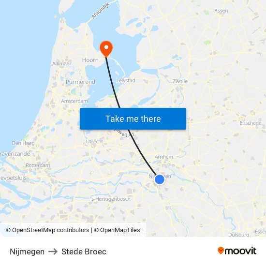 Nijmegen to Stede Broec map