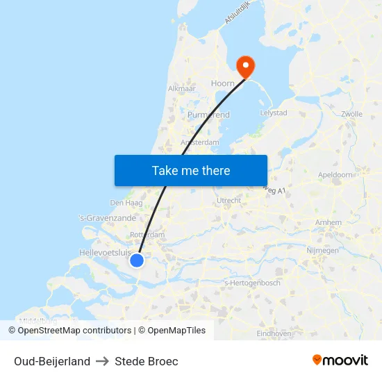 Oud-Beijerland to Stede Broec map