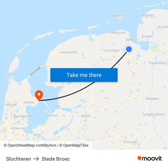 Slochteren to Stede Broec map