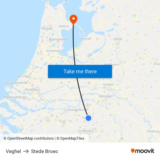 Veghel to Stede Broec map