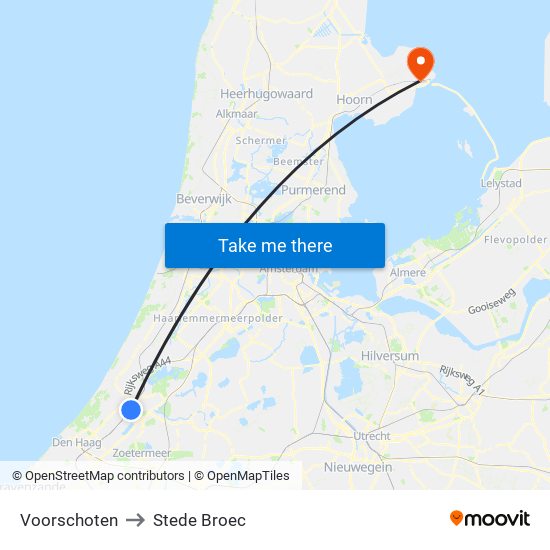 Voorschoten to Stede Broec map