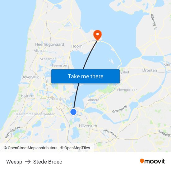 Weesp to Stede Broec map