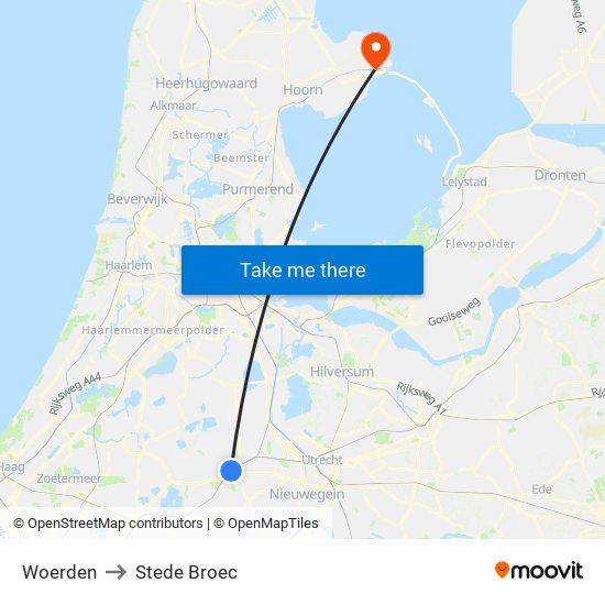 Woerden to Stede Broec map