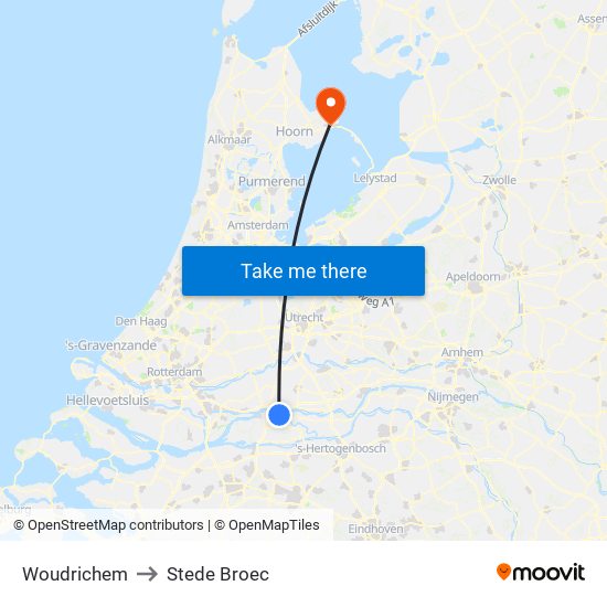 Woudrichem to Stede Broec map