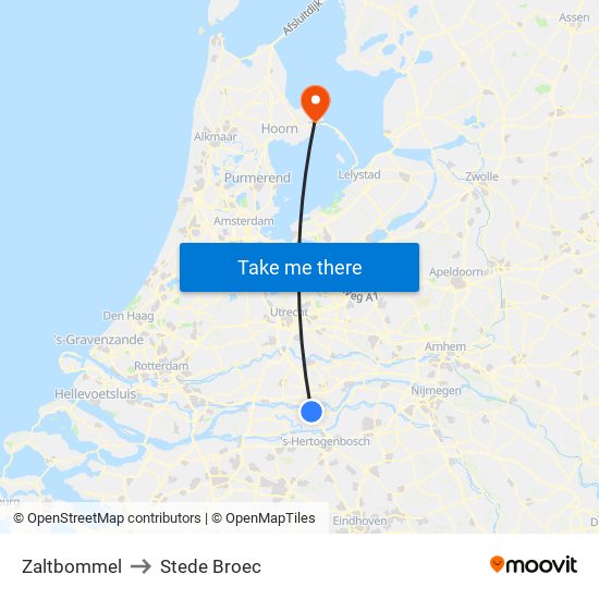 Zaltbommel to Stede Broec map