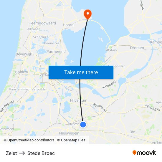 Zeist to Stede Broec map