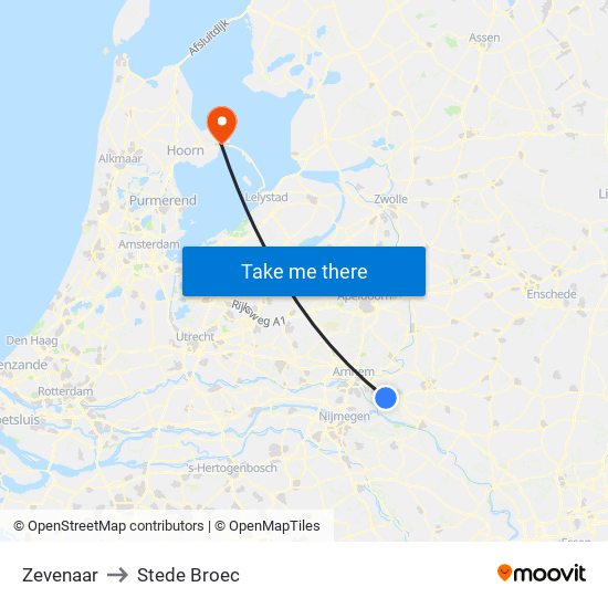 Zevenaar to Stede Broec map