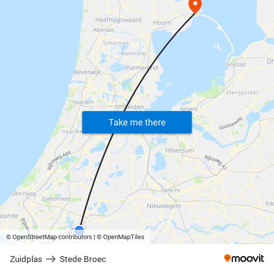 Zuidplas to Stede Broec map