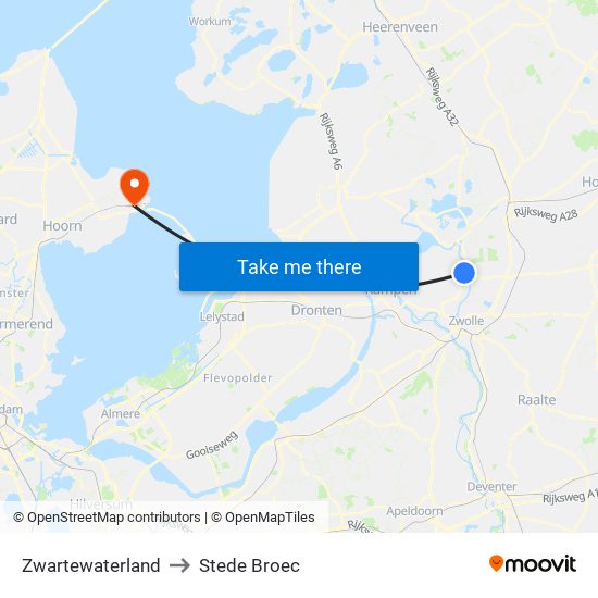 Zwartewaterland to Stede Broec map