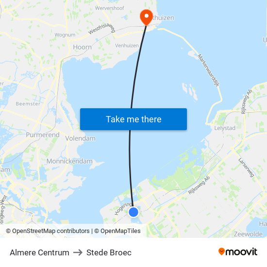 Almere Centrum to Stede Broec map