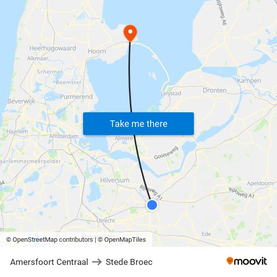 Amersfoort Centraal to Stede Broec map