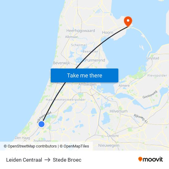 Leiden Centraal to Stede Broec map