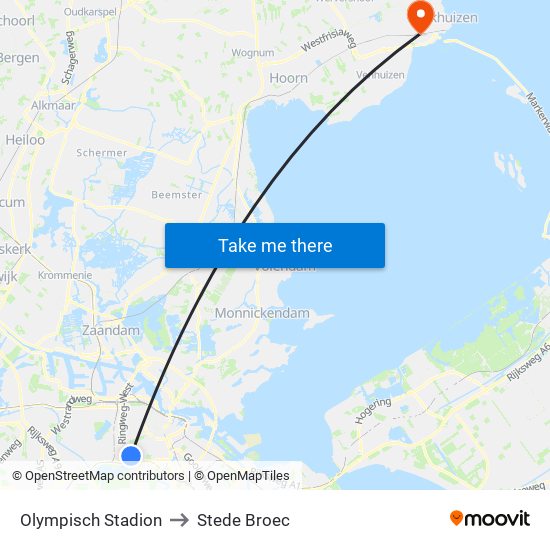 Olympisch Stadion to Stede Broec map
