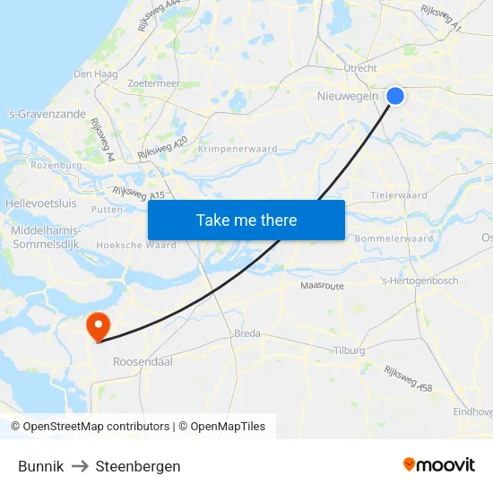 Bunnik to Steenbergen map
