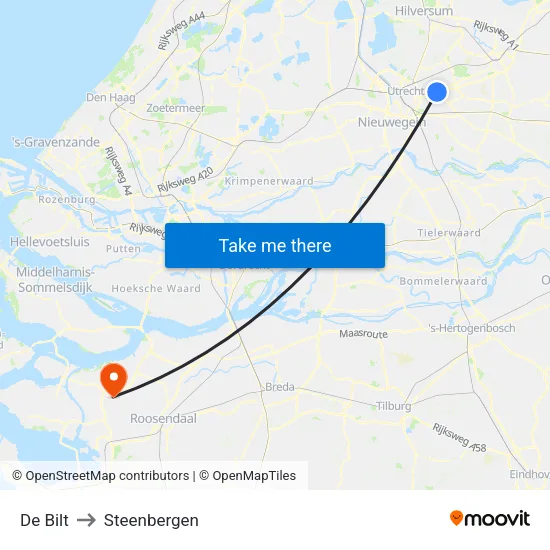 De Bilt to Steenbergen map
