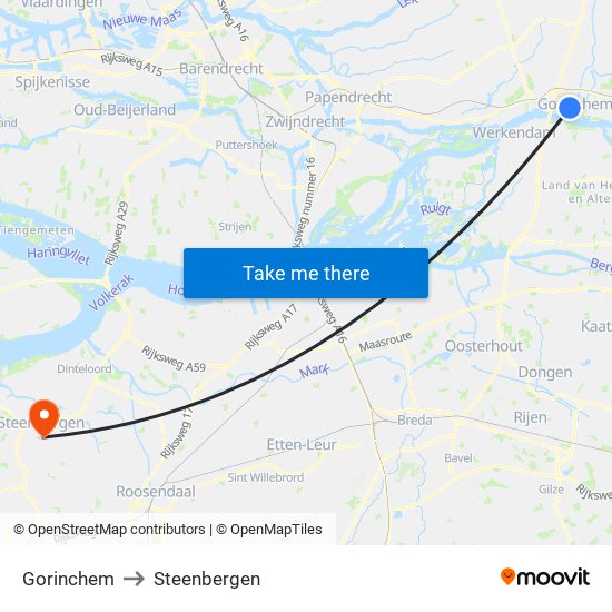 Gorinchem to Steenbergen map