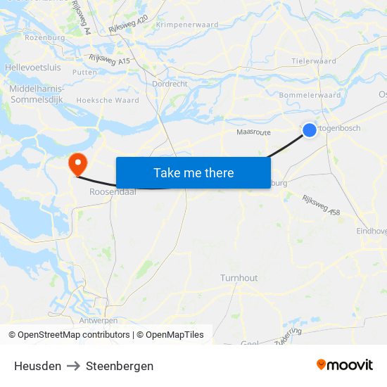 Heusden to Steenbergen map