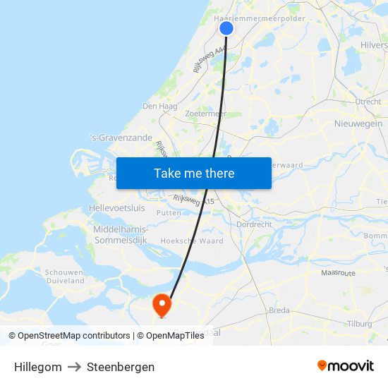 Hillegom to Steenbergen map