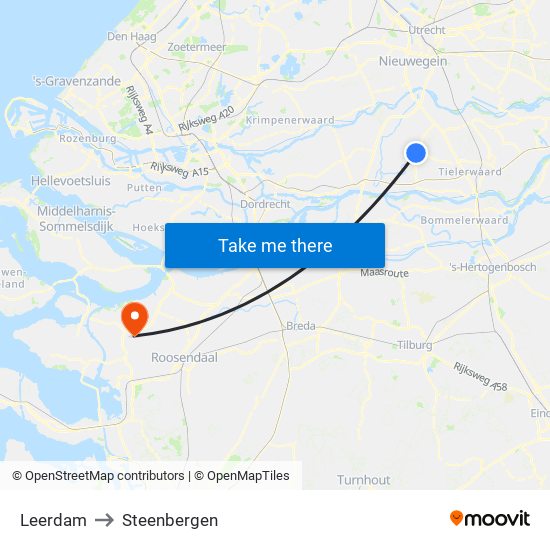 Leerdam to Steenbergen map