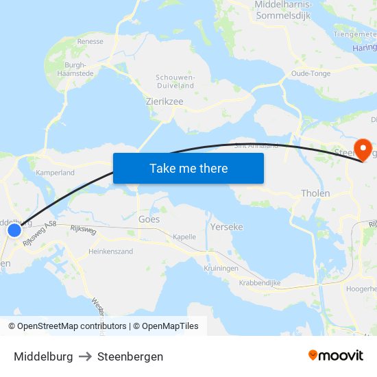 Middelburg to Steenbergen map