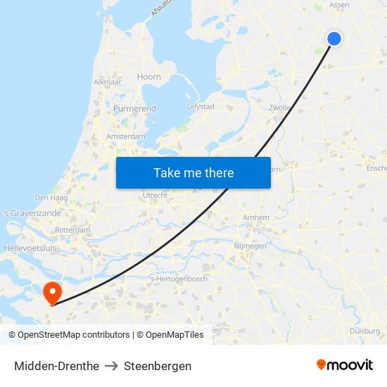 Midden-Drenthe to Steenbergen map