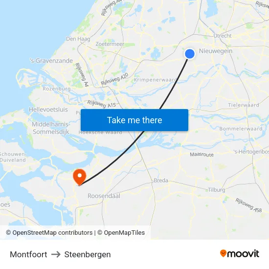 Montfoort to Steenbergen map