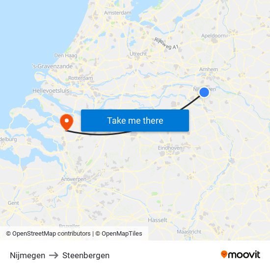 Nijmegen to Steenbergen map