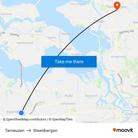 Terneuzen to Steenbergen map