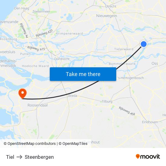 Tiel to Steenbergen map