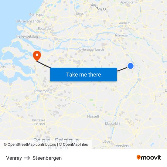 Venray to Steenbergen map