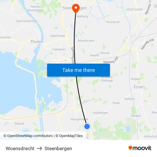 Woensdrecht to Steenbergen map