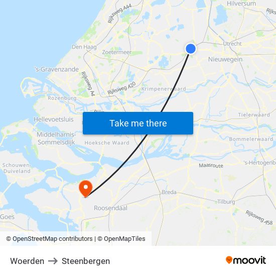 Woerden to Steenbergen map