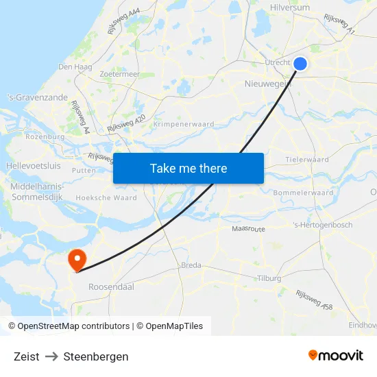 Zeist to Steenbergen map