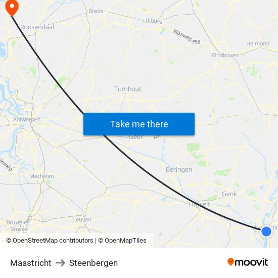 Maastricht to Steenbergen map