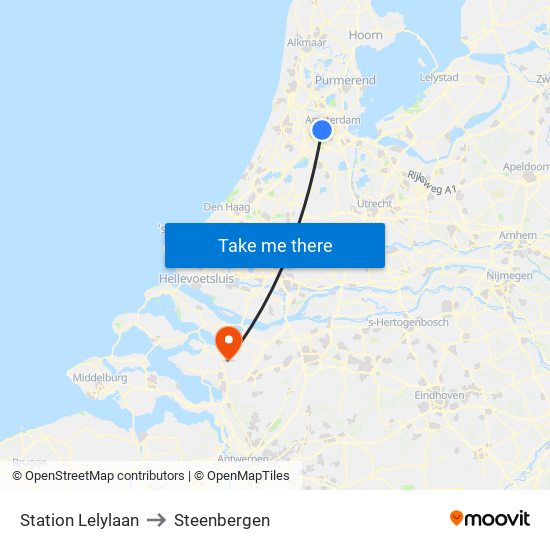 Station Lelylaan to Steenbergen map